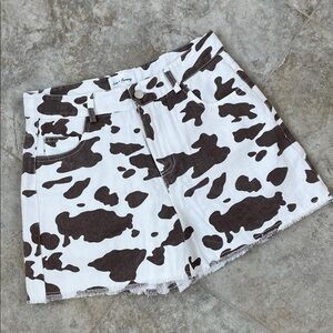 Love+ Harmony Apparel Brown and White Cow Print Jean Shorts